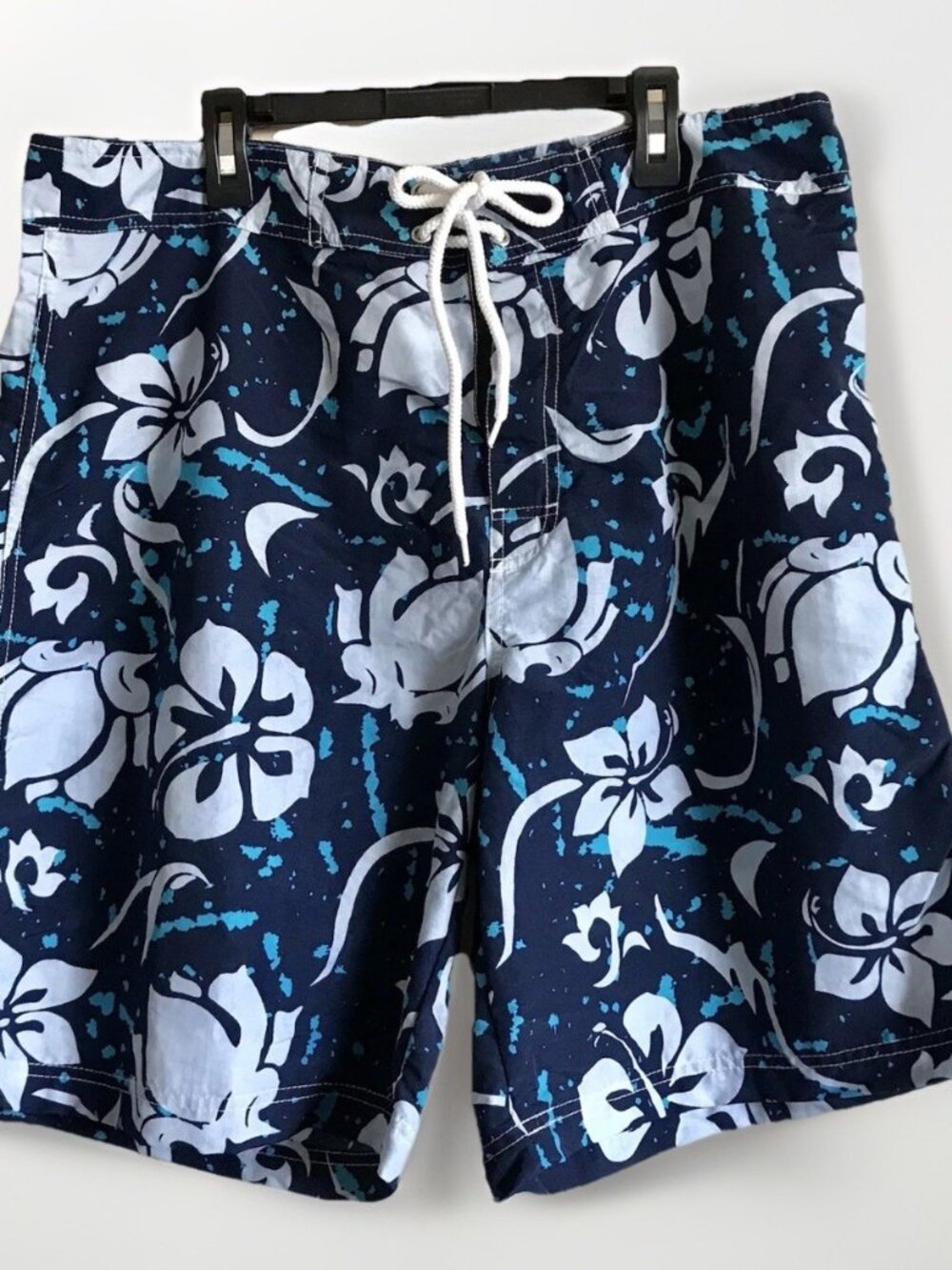 Utility Board Shorts Swim Trunks Men's Size‎ 36 Blue White Hawaiian Print